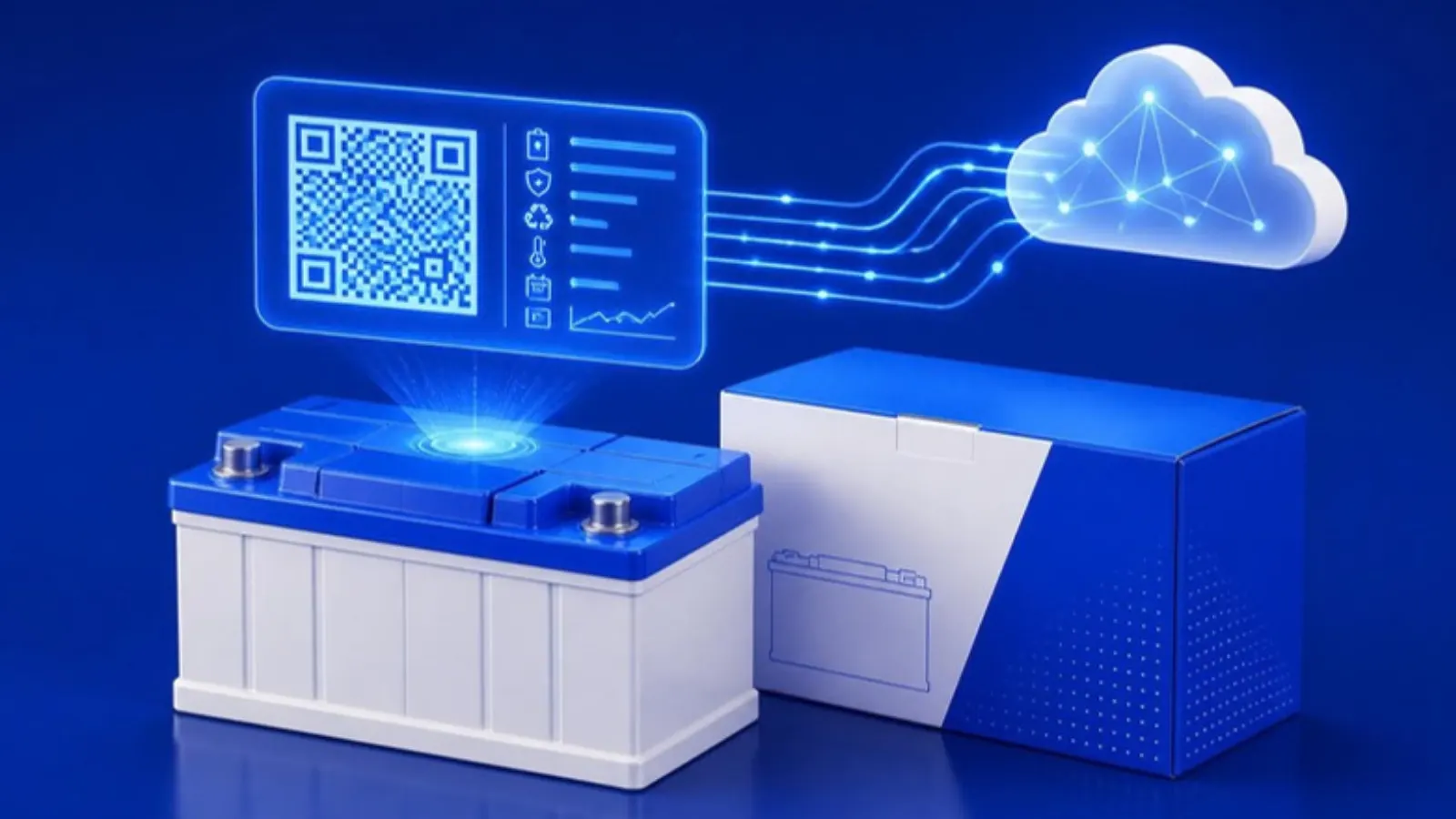 Battery with a digital product passport QR code linked to the cloud