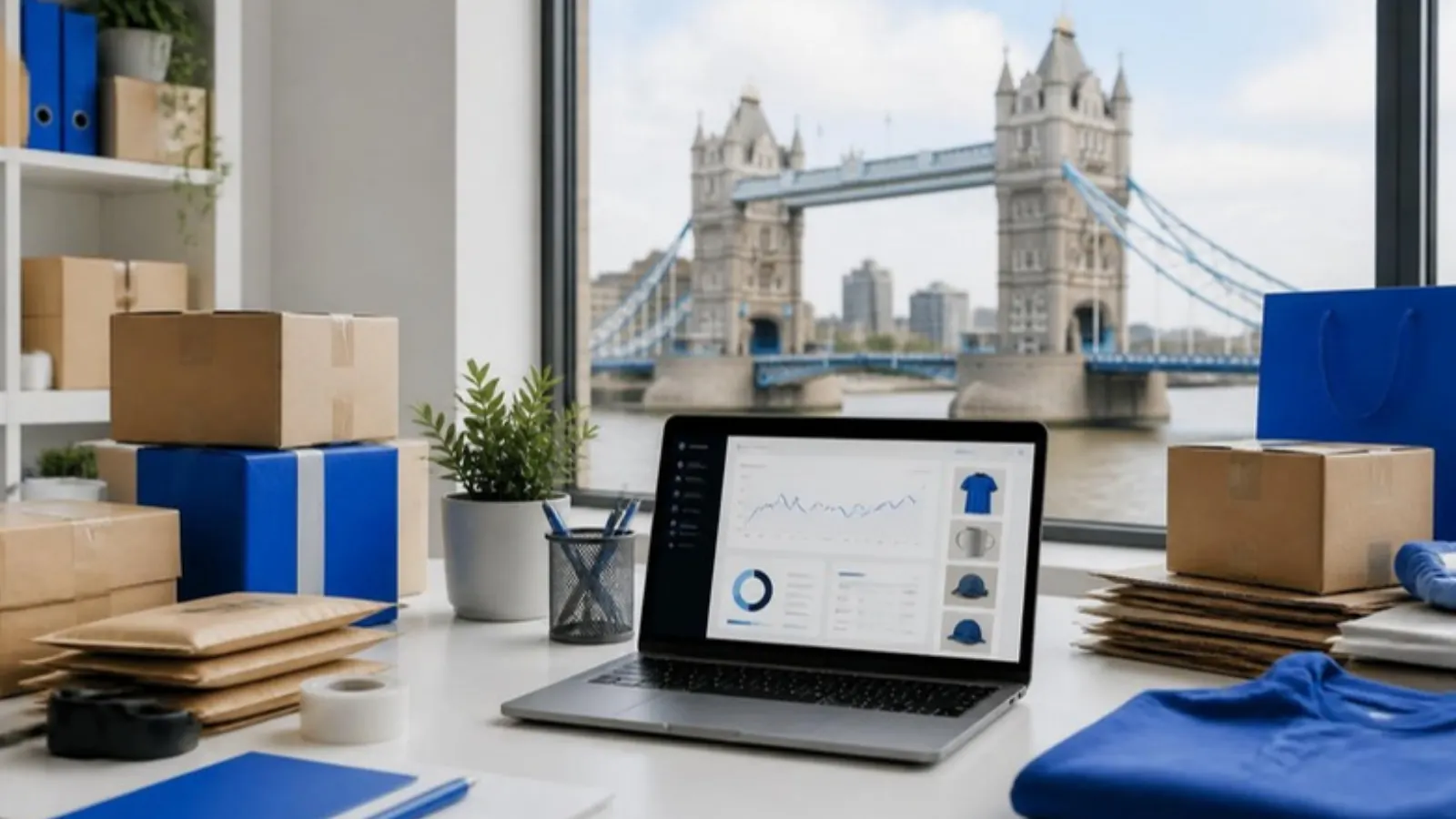 Seller workspace overlooking Tower Bridge in London