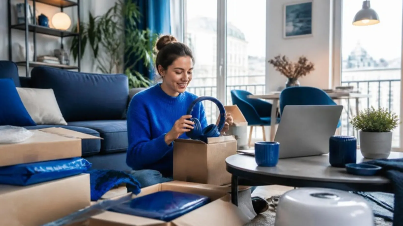 Shopper unboxing an online order at home