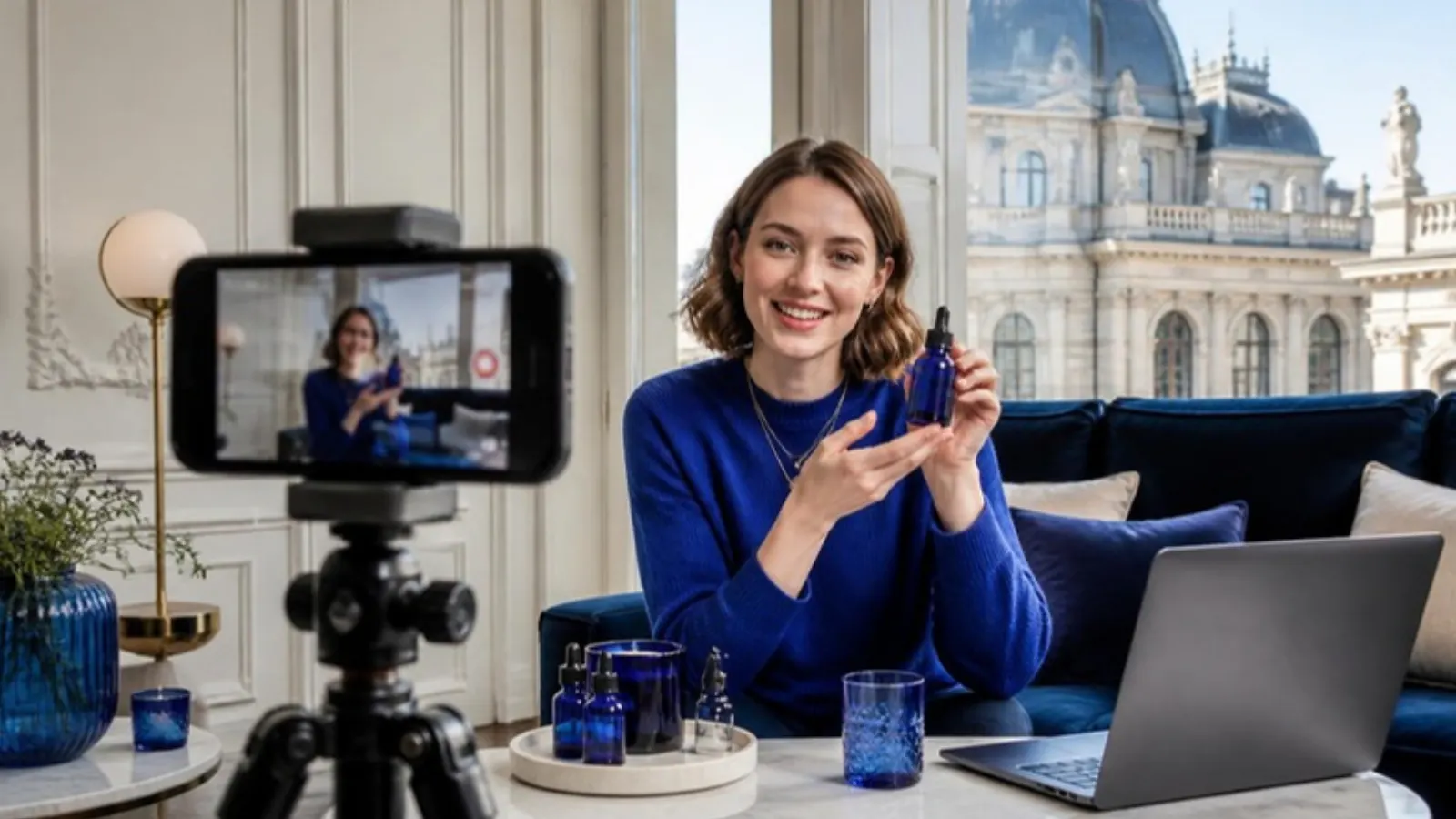 Creator presenting a product on camera in Vienna