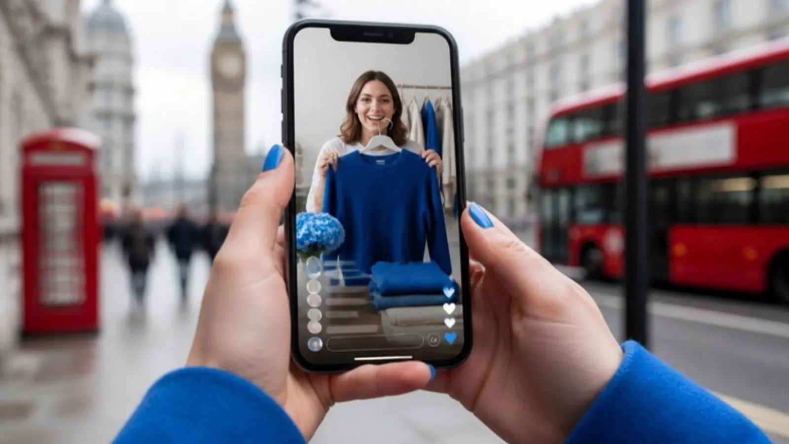 Shopper viewing a TikTok Shop livestream on a phone in London