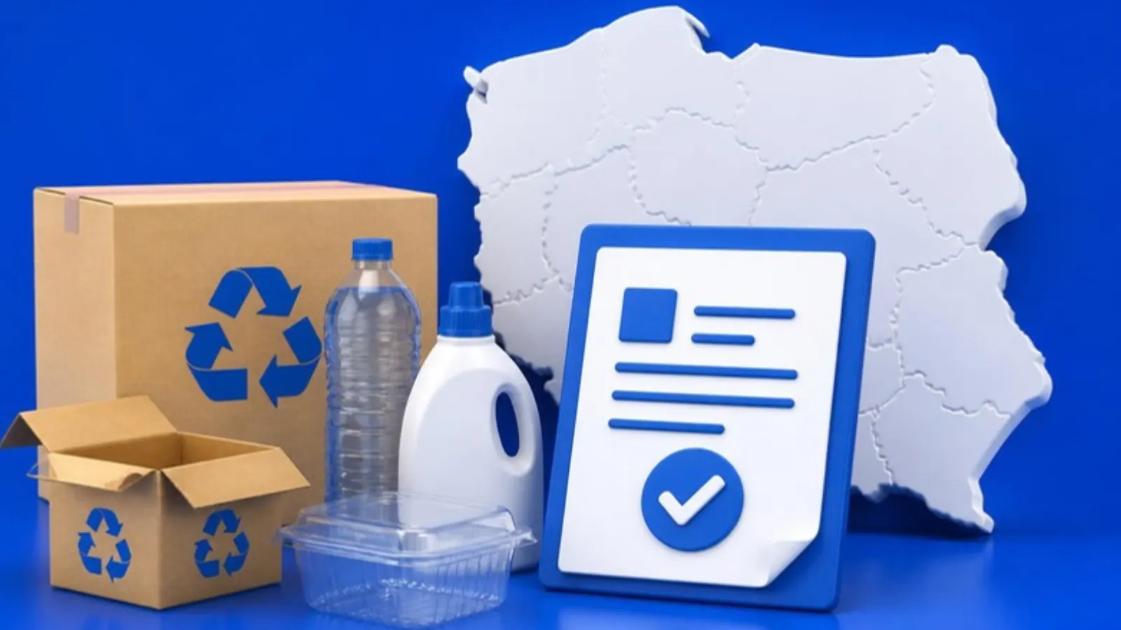 Packaging, bottles and a registration document with a map of Poland